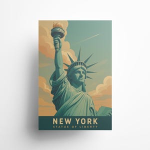 Statue of Liberty New York Poster – NYC Wall Art Print – Vintage Travel Decor, USA Patriotic Artwork, Retro New York City Gift