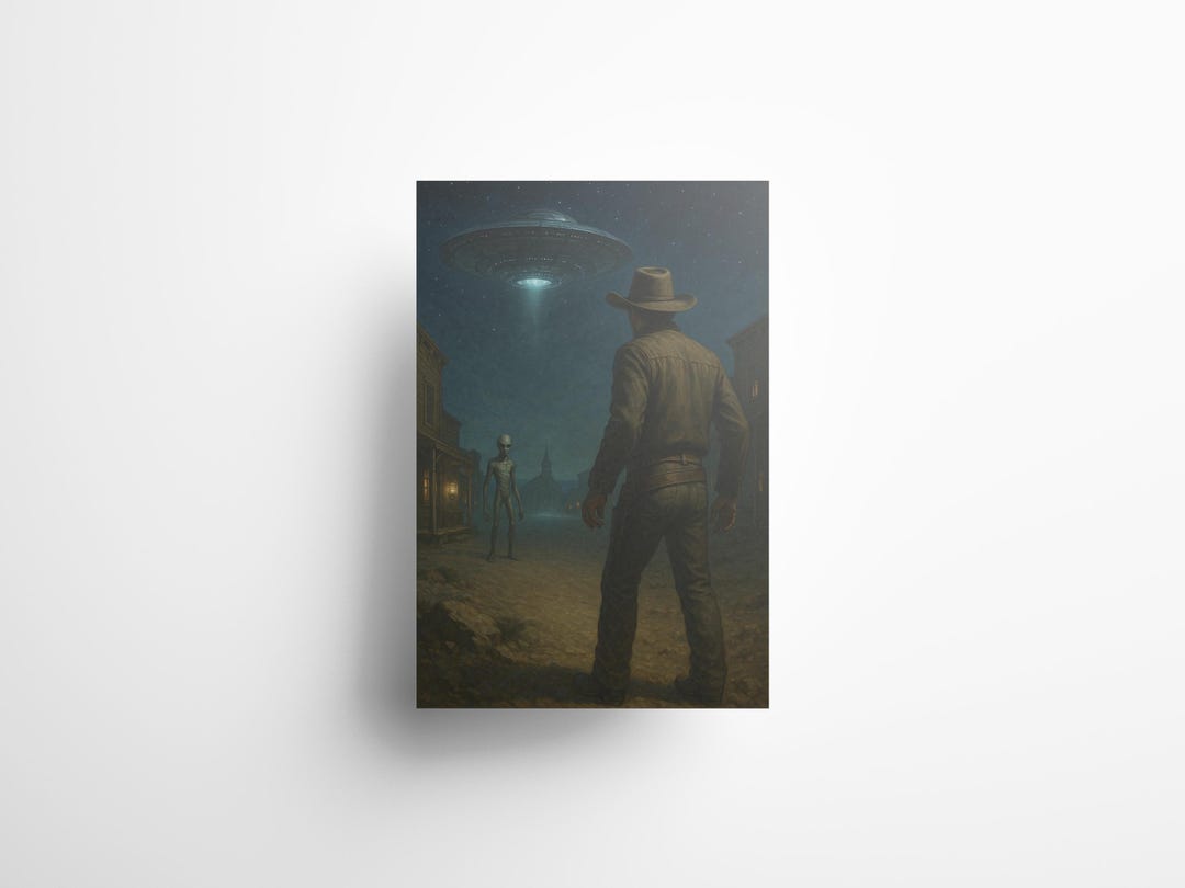 Cowboy VS Alien – Western Sci-fi Poster | UFO Art Print | Wild West ...