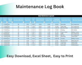 Wartungstagebuch für Jedermann | Wartungsplaner | Home Reparatur & Wartung Tagebuch | Ausfüllbare Excel-Datei | Sofort Download