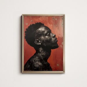 Schwarzes Männer Portrait Art Print: Afrocentric Profil, Crimson Red (Digitaler Download)