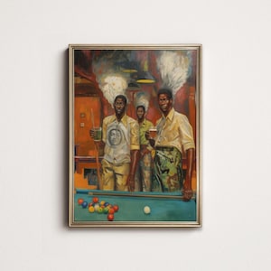 Vintage Pool Hall Szene Druck: Schwarzes afrozentrisches Wandbild (Digitaler Download