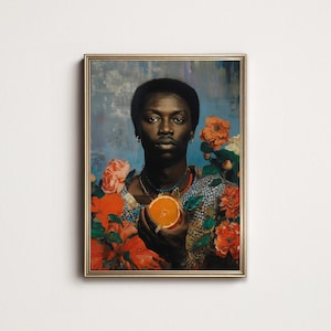 Afrocentric Black Man Portrait: Orange Wall Art, Cultural Print (Digital Download