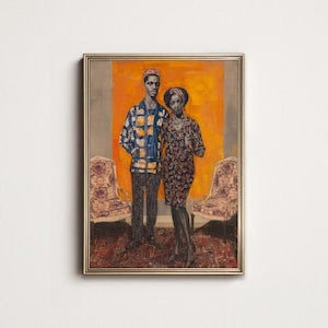 Black Couple Portrait Print, Afrocentric Figurative Wall Art, Cultural Fine Art PRINTABLE Digital Download