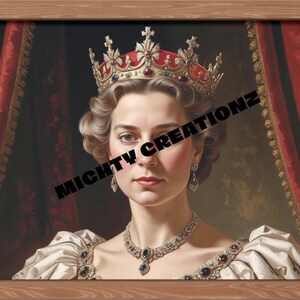 Queen of England Painting, Royal Portrait Art, British Monarchy Decor, Queen Portrait Canvas, Historic Home Decor, British Art