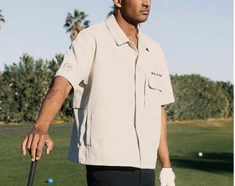 Mens Malbon  Golf Short Sleeve Utility Shirt – Black or Stone |Modern Golf Performance clothing golf gift for son | brother | dad | husband