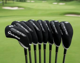 Taylor-made P•770 Tungsten Edition Neoprene Iron Covers — Complete 10 piece irons set | Premium golf gift for dad, brother , son , husband