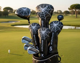 Spider Golf Club Headcovers Set |Driver, Fairway Wood (3,5) & Hybrid (UT X) |Premium Leather Unique Golf Gift for dad ,brother ,husband ,son