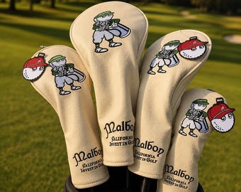 Luxury Malbon Invest in Golf Cream Headcover Set with Putter Cover  Driver, Fairway, Hybrid,& Blade Putter Protection golf gift for dad ,son