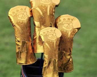 Luxury Gold King of Clubs Golf Headcovers – Premium Swag Royal Club Covers Set (Driver, 3 Wood, 5 Wood, Hybrid) golf gift dad, brother, son