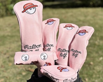 Malbon Pink Golf Club Covers Premium Headcover Set for Driver, Woods,Hybrid & Putter Stylish Women’s Golf Gift Wife, Mum, Sister ,Girlfriend