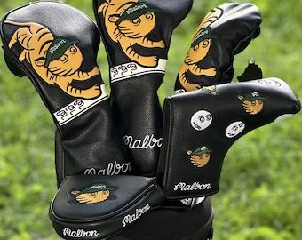 Malbon Golf Tiger Headcovers – Driver 1, Fairway 3, Hybrid 5 + UT | Blade & Mallet Putter Covers | Golf Club Protection| Husband golf gift