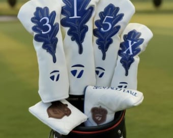Taylor made Royal Oak limited Edition Golf Headcovers Limited White , Blue Driver,Fairway & Hybrid Set|Premium Gift for Golfers secret santa