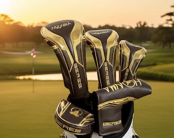 Luxury Honma Gold Golf Club Headcovers Set –Premium Brown & Gold Driver, Wood, blade Putter Covers  christmas golf gift for dad,brother ,son