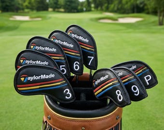 TLM Golf magnetic Iron Covers Set – Leather Magnetic snap on Closure Full 10 Piece cover Set (3–9 pw, aw, sw) golf gift for dad ,son