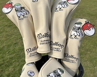 Luxury Malbon Invest in Golf Cream Headcover Set with Putter Cover  Driver, Fairway, Hybrid,& Blade Putter Protection golf gift for dad