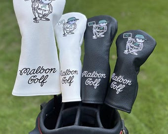Malbon Golf “Tour Mister” Leather Headcovers – Black / White available (Driver, Fairway & Hybrid) Golf Gift for dad / brother / boyfriend