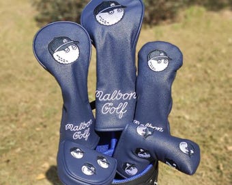 Malbon Golf Navy “Bucket Ball” premium Headcover Collection (Driver, Fairway , Mallet & Hybrid) Golf Gift for dad / brother / boyfriend