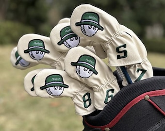 Malbon Golf Iron Covers Set Premium  Headcovers with Bucket Ball Logo Full 9-Piece Set Golf gift dad , husband ,brother , son