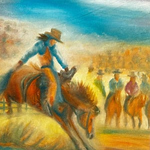Cowboy at a Rodeo - Handpainted Original Painting, Acrylic, oil on Canvas