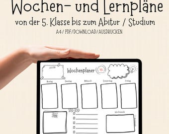 Weekly planner & study plans in landscape format – PDF set for self-organization from grade 5 | Study planning | School | Exams | Study aid