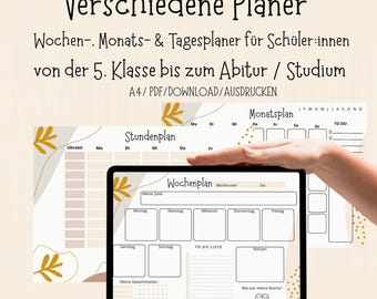 Planificador PDF: Planificador semanal, mensual y diario para la escuela y la universidad | Plan de estudios, horario y resumen de exámenes | Digital o imprimible