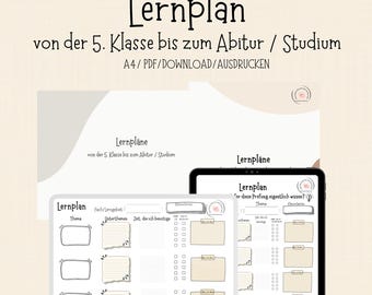 Study plan template PDF – structure your learning material and visualize your progress | Exam preparation from grade 5 onwards | Portrait format A4