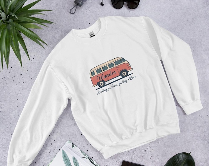 Featured listing image: Wanderlust Book Signing Sweatshirt | Romance Reader Sweater | Retro Van Book Club Pullover | Cozy Author Event Crewneck | Book Babe Merch