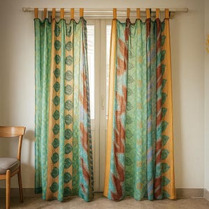 Pair Of Curtain Upcycle Saree Curtain Sheer Curtain Handmade Patchwork Curtains For Boho Decor Window Hippie Bedroom Bed Canopy Backdrop