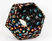 Cat Ball Cave - Floral Pet Bed With Day of the Dead Skeleton Cats Flannel Lining
