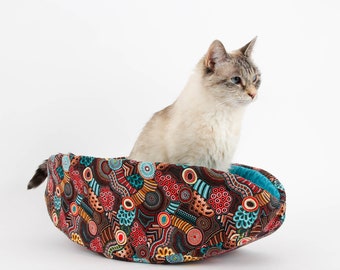 The Cat Canoe - Fantasy Australian Aboriginal Inspired Art - A Taco-Shaped Modern Pet Bed