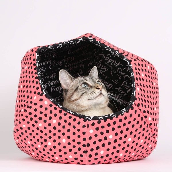 Sample Sale Photo Sample of the Cat Ball in Coral and Black Polka Dots