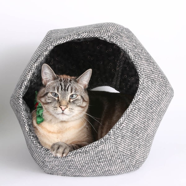 The Cat Ball in Grey Weave Fabric a Victorian Pet Bed for Goth Cats