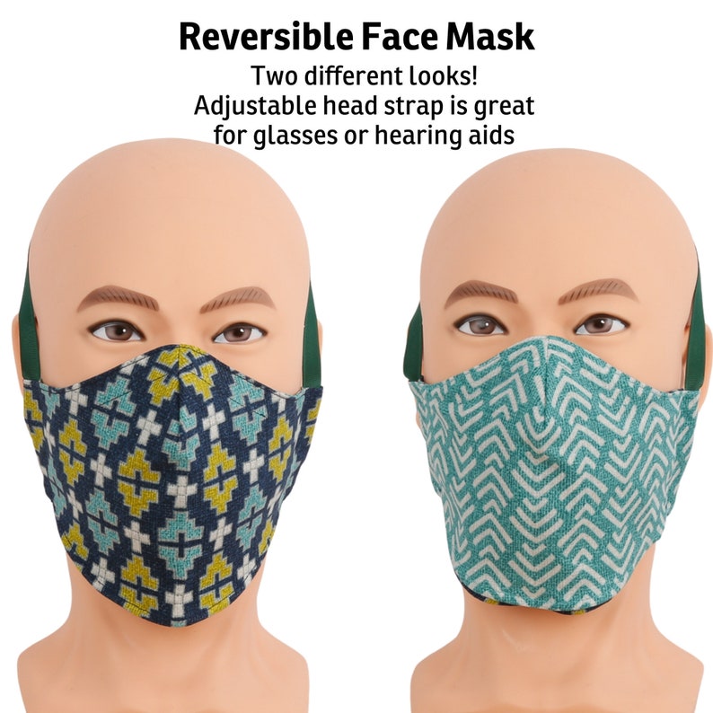Reversible Fabric Face Mask for Big Heads with Adjustable Etsy