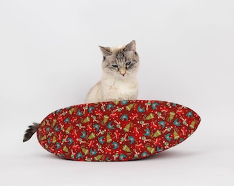 Cute Scandinavian Christmas Ornaments Cat Canoe - Taco Shaped Pet Bed in Festive Holiday Pattern Fabric