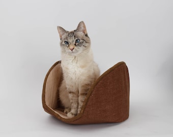 Jumbo Cat Canoe Bed For Big Cats - Brown Weave Fabric