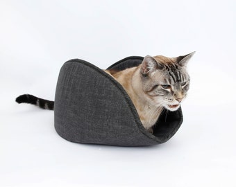 Jumbo Cat Canoe Bed For Big Cats - Black Weave Fabric