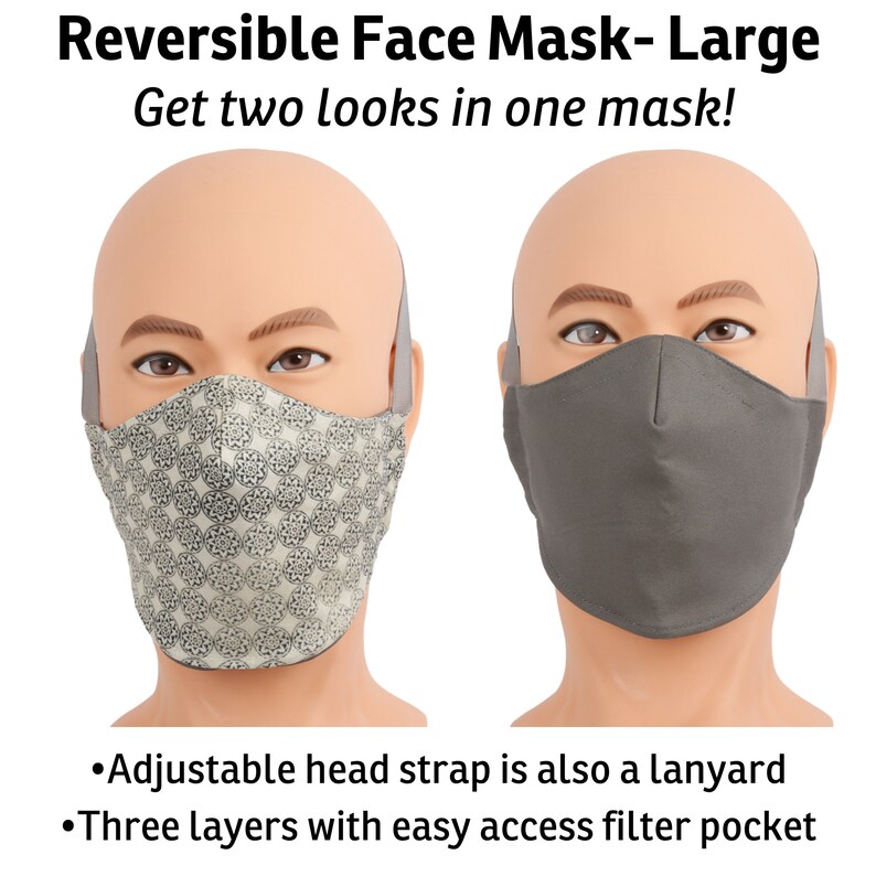 Reversible Fabric Face Mask for Big Heads with Adjustable Etsy