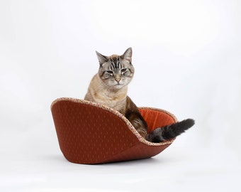 Jumbo Cat Canoe Bed For Big Cats - Brick Red and Terra Cotta Ginger