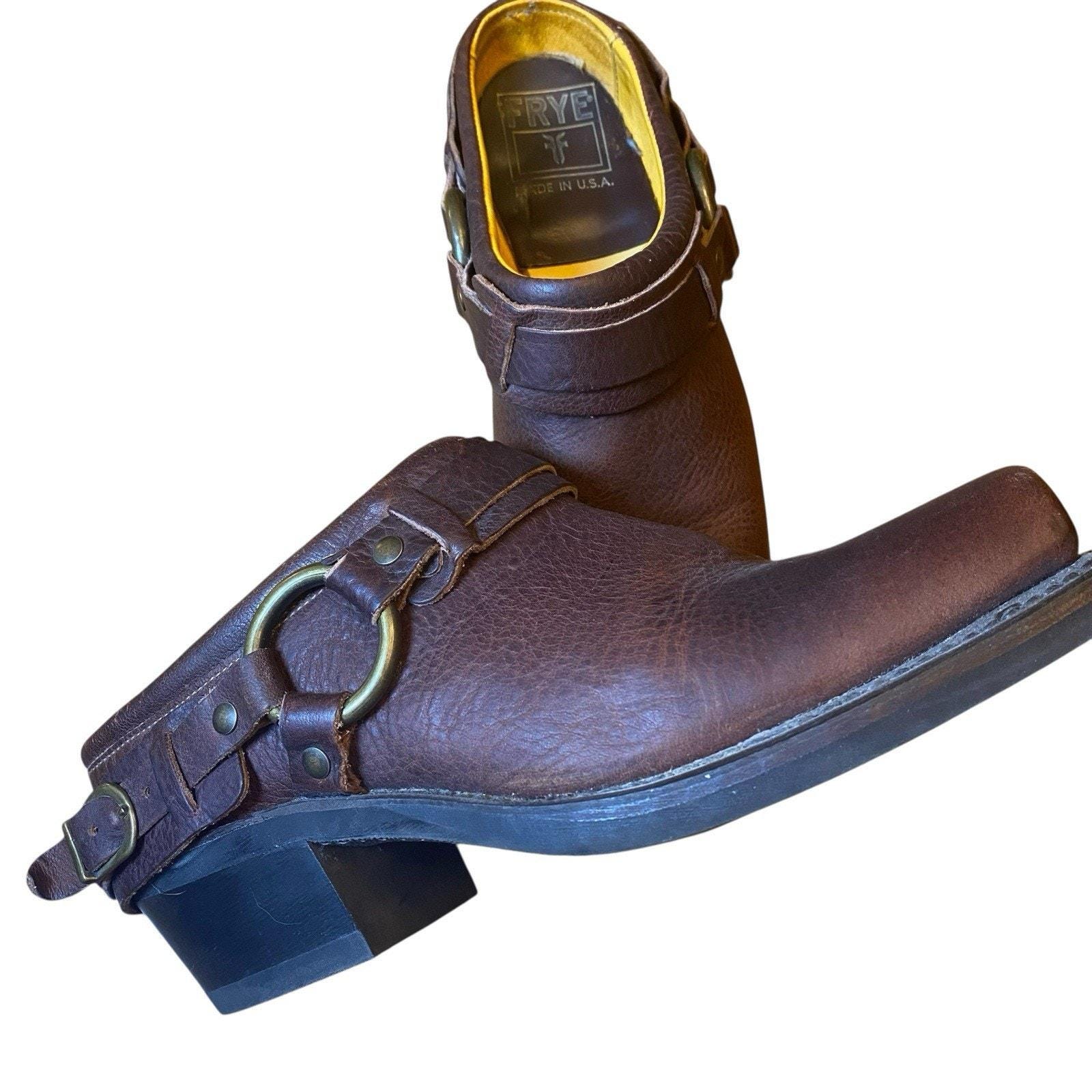 FRYE ハーネスリングMULE FRYE Belted Harness Mule Tan Leather Slip On Boots Clogs