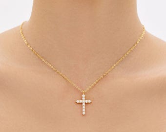 Dainty Gold Cross Necklace: Cubic Zirconia Christian Jewelry