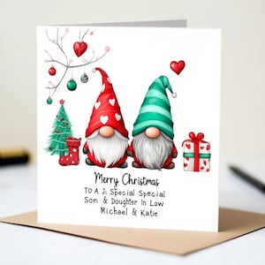 Gnome Couple Christmas Card: Son and Daughter-in-Law, Personalised