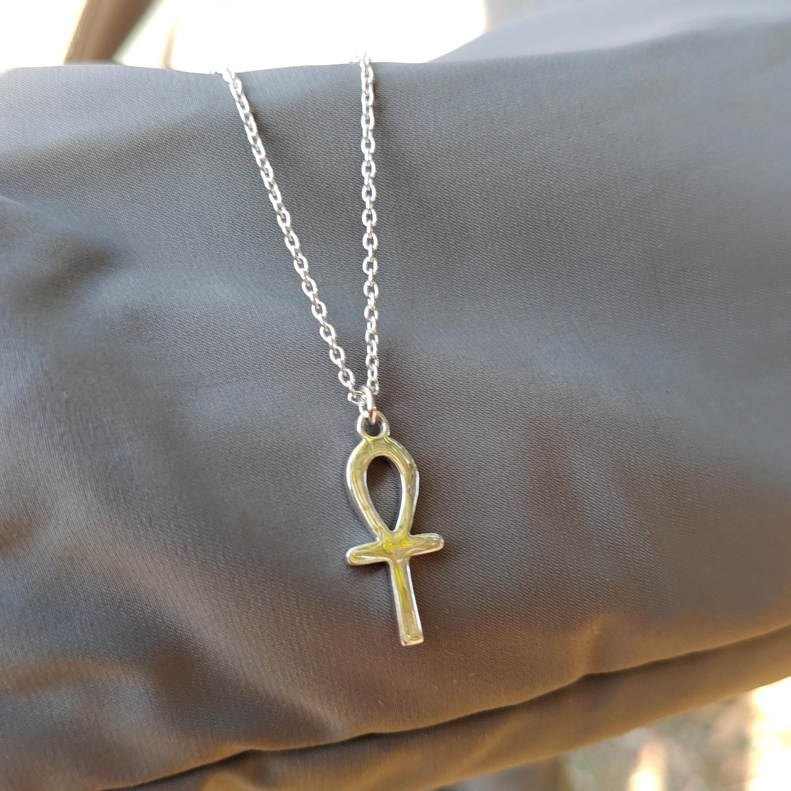 Sterling Silver Mini Ankh Necklace, Dainty Egyptian Pendant - Etsy