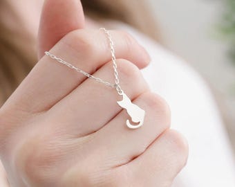 Sterling Silber Katze Anhänger Halskette: Minimalist Kitty Schmuck Geschenk