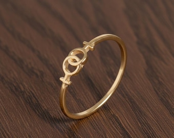 Anillo Venus de plata 925, anillo del orgullo lésbico, anillos de regalo LGBT entrelazados, anillo con símbolo lésbico chapado en oro, regalo para ella.
