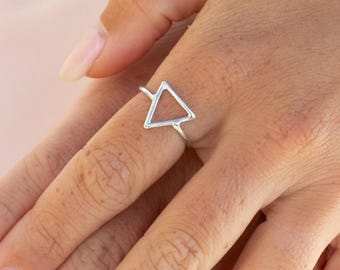 925 Sterling Silber Offener Dreieck Ring, Minimalistischer Geometrischer Schmuck
