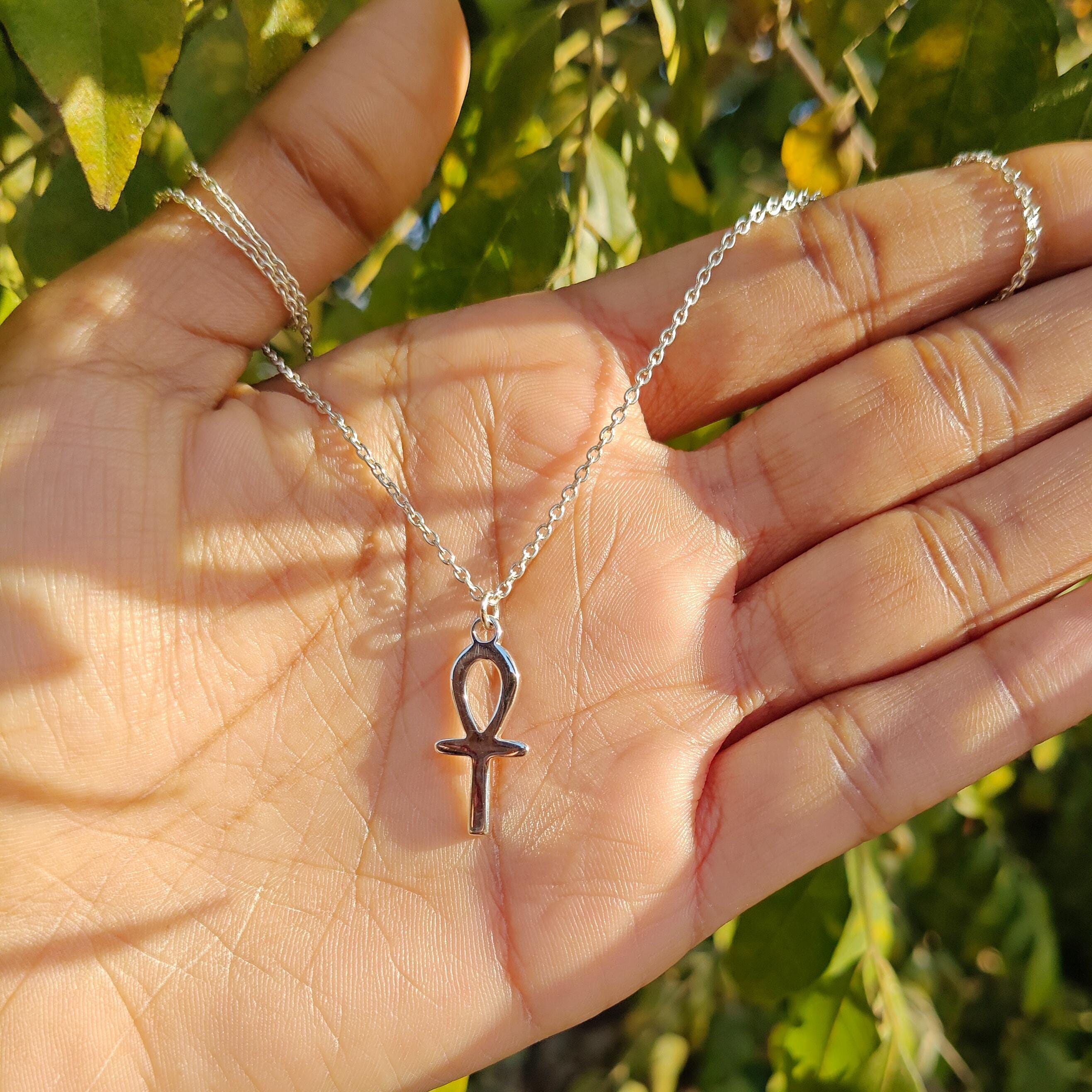 Sterling Silver Mini Ankh Necklace, Dainty Egyptian Pendant - Etsy