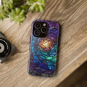 Stained Glass Galaxy Mosaic Phone Case, Tough Cases with Artistic Design, Universe Phone Cover, Unique Cell Phone Protector