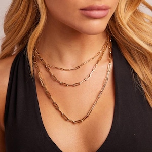 Paperclip Chain Necklace ,Minimalist Link Chain, Dainty Gold Layering Necklace, Everyday Jewelry for Women, Handmade Chain, Chunky Neckpiece