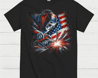 Patriotic Welder American Flag T Shirt