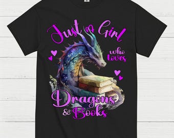 Dragon And Books Lover Girl T Shirt